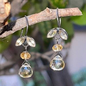 Artisan Organic Sterling Silver & Citrine Briolette Pierced Earrings